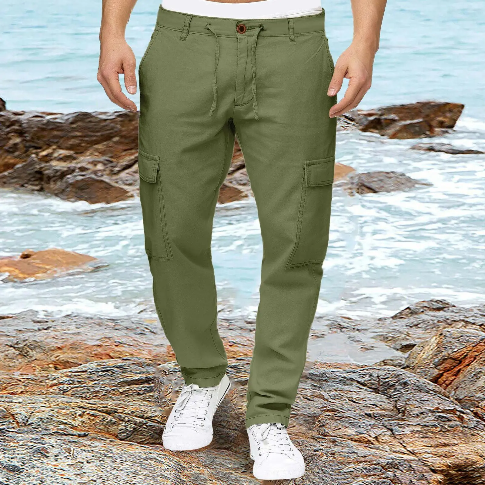 Moda Za Moške Bombaž Perilo Mehko Hlače Trdna Priložnostne Svoboden Moški Oblačila Elastični Pas Dihanje Fitnes Plaža Hlače Pantalon Homme