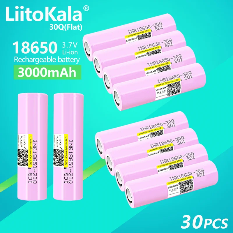 30PCS LiitoKala INR18650 30Q 30A 3,7 V 3000mAh Litijeva Baterija za ponovno Polnjenje Za Svetilke Svetilke Moč Banka Majhen Ventilator Igrače