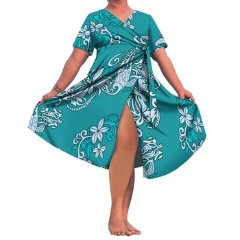1 MOQ Luksuzni Design Proti-Vrat Čipke-Up Zložene Moda Obleke Havajih Polinezijski Plemenski po Meri Vzorec Obleko z Visokim Pasom Obleko
