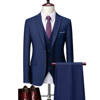 2023 Modi Nove Moške 3-Kos Poročno Obleko: Priložnostne Poslovnih Barva Blazerji Suknjič, Hlače in Telovnik