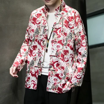 2023 Pomlad in poletje Kitajski stil za moške ledu svile zmaj ploščo sponke Tang bo ustrezala Hanfu jakna jakna