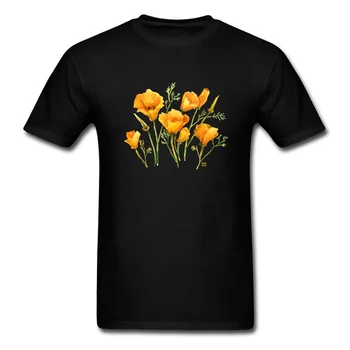 Akvarel Cvet T-shirt Ženska Tshirt Moški Majica s kratkimi rokavi Kalifornijskega Maka Tiskane Bombažne Obleke Črni Vrh Sweatshirts na Debelo