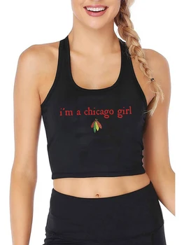 Jaz sem Chicago Hokej Dekle Tiskanja Modela Seksi Slim Fit Crop Zgornji del Ženske Športna Fitnes Uvježbavanje Vrhovi Tank Moda Bombaž Camisole