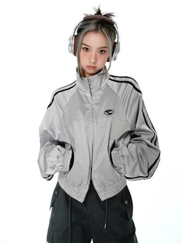 Korejski Ženske Ulične Letnik Cyber Jopiči Estetske Teachwear Zadrgo Oversizer Coats Harajuku Zip Vrhovi Oblačila