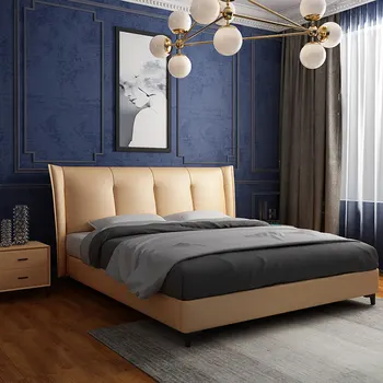 Minimalističen italijanski sodobni preprosto razkošje svetlobe spalnica 1 m 8 usnje posteljo sveti 2 personnes pohištvo Z škatla za shranjevanje