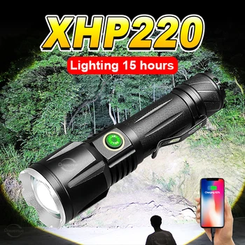Nadgradnjo XHP220 Močna LED Svetilka 18650 Visoko zmogljiva Akumulatorska Svetilka XHP199 Taktično Flash svetlobe Lov Kampiranje Ročno Svetilko