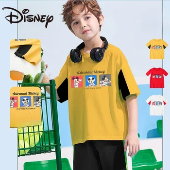 Nov Poletni Risanke Otroci T-shirt Disney T Shirt Mickey Mouse Astronavt Kontrastne barve, Risanke, Fant, Dekle, Fant Vrh Tee