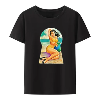 Pinup Girl Lepe Sexy Babe Majica Moški Letnik Graphic T-shirt Tiskanje Koszulki Vroče Pin Up Vrhovi Svoboden Poletnih Oblačil za Moške Prosti čas