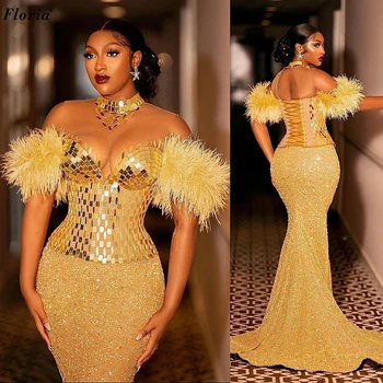Plus Velikost Afriške Zlato Prom Obleke Morska Deklica Sparkly Cocktail Obleke Za Black Ženske Posebne Priložnosti Obleke Vestidos De Praznik