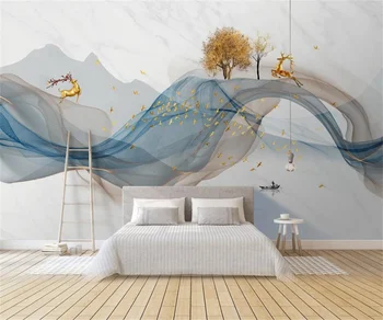 Po meri sodobnega abstraktne linije, novi Kitajski črnilo krajine elk v ozadju stene papirjev doma dekor 3d ozadje papier peint