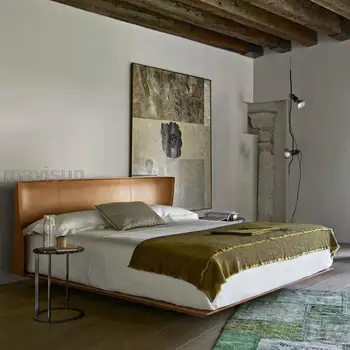 Usnje zakonsko posteljo svetlobe luksuzni postelji, minimalističen mehko posteljo moderno high-end majhno stanovanje spalnico kombinacija