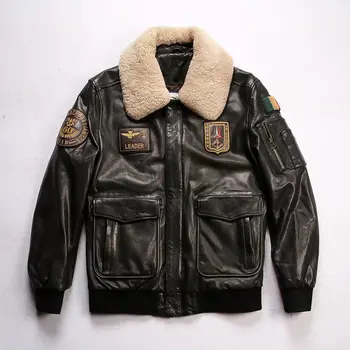 Visoka Kakovost Plus Velikost Zimski Modni Moški Volne Vezenje Motorno Kolo Letnik Pravi Ovčje Kože Pravega Usnja Biker Jacket Obleko