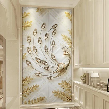 wellyu de papel parede po Meri velikih ozadje 3D photo zidana mehko zlato leaf pav nakit, 3d обои vhod particijo ozadje